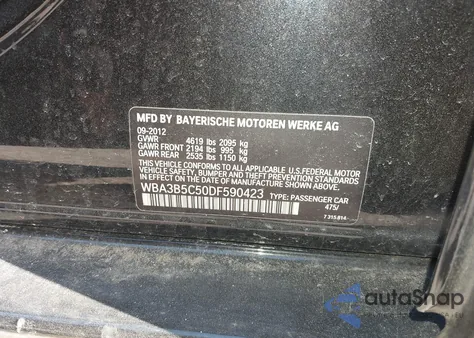 2013 BMW 328I xDrive из США, поврежденный, VIN WBA3B5C50DF590423